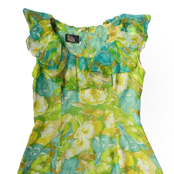 60s 70s Vintage Floral Maxi Dress Ruffle Neckline Collar Floorlength A-line. - Picture 4 of 14